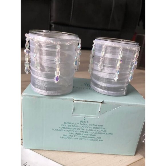 Party Lite Elegance White Ribbon Votive Holders - Picture 2 of 3